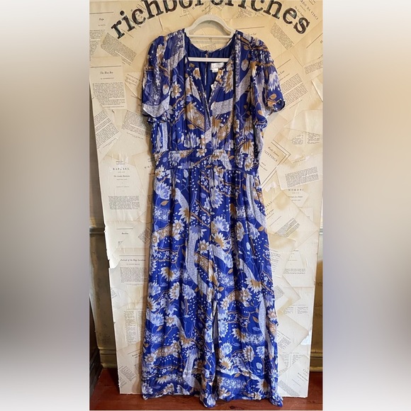 Anthropologie The Somerset Jumpsuit Chiffon Edition Floral Blue Motif - Picture 6 of 7